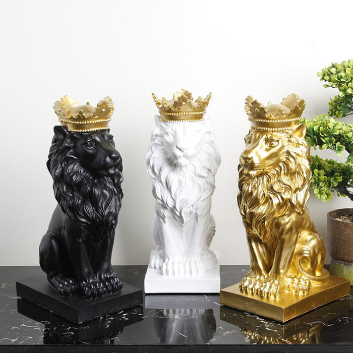 Lion Head with Crown Resin Statue