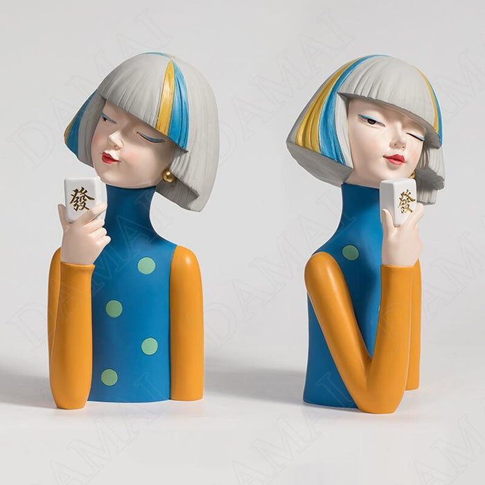 European Resin Statue - Playful Cool Girl