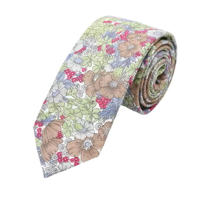 Elegant Garden Print Tie – Slim Cotton Cravat for Groomsmen