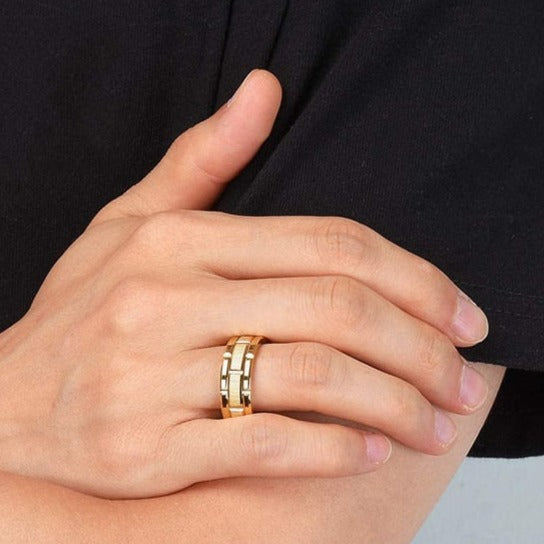 Men's Ring Gold Brushed Double Groove