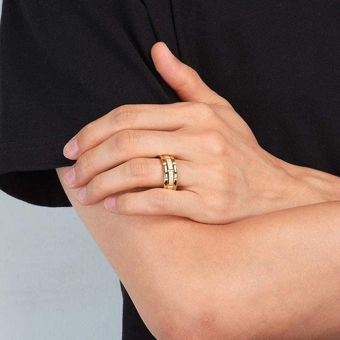 Men's Ring Gold Brushed Double Groove