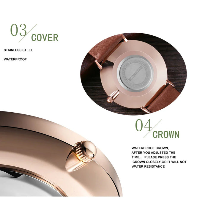 NEXORA® Elegant Silver Brown Leather Watch