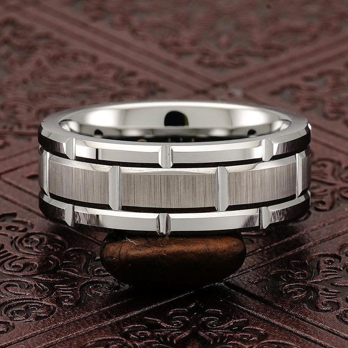 Men's Ring Silver Brushed Double Groove