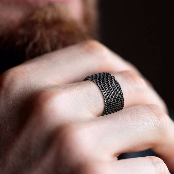 Fashionable Black Mesh Ring Stainless Steel