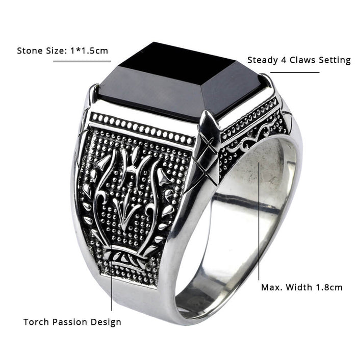Black Onyx Ring for Men 925 Sterling Silver