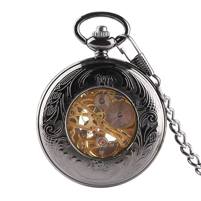 Black Heart Steampunk Pocket Watch - Half Hunter Mechanical Wind