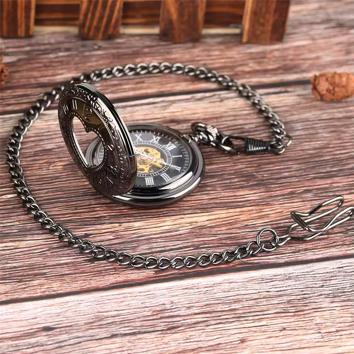 Black Heart Steampunk Pocket Watch - Half Hunter Mechanical Wind