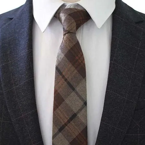 Brown Checkered Cotton Necktie for Classy Men