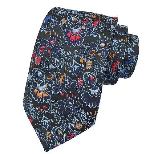 Black Floral Silk Tie for Men - Classy Detailed Design