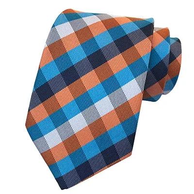 Turquoise and Orange Check Silk Tie for Men - Classy Classic Design