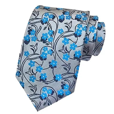 Sky Blue Floral Silk Tie for Men - Classy and Elegant Accessory