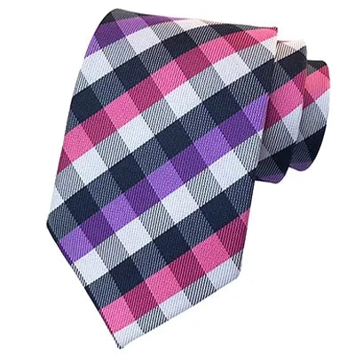 Classic Silk Tie for Men in Elegant Purple and Pink Check Pattern