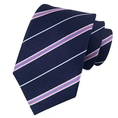 Classic Blue and Pink Striped Silk Tie for Men - Elegant Accessory