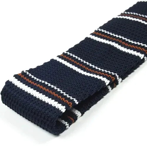 Navy Blue Brown Striped Knitted Tie for Classy Men