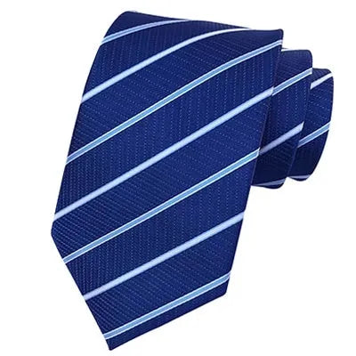 Royal Blue Striped Silk Tie for Classy Men Elegant Formal Accessory