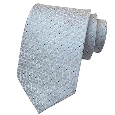 Classic Silver Mini Check Silk Tie for Men - Elegant and Timeless Accessory