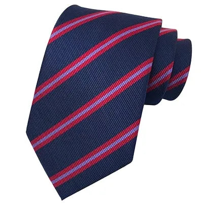 Navy Red Striped Silk Tie for Men - Classy Formal Accessory