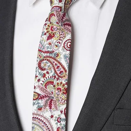 Red Paisley Floral Skinny Cotton Tie for Classy Men