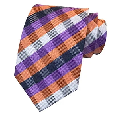 Classic Purple Orange Check Silk Tie for Men - Elegant Accessories