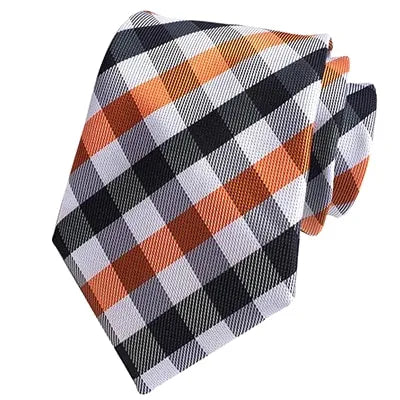 Classic Orange Check Silk Tie for Men Elegant Accessory for Formal Attire