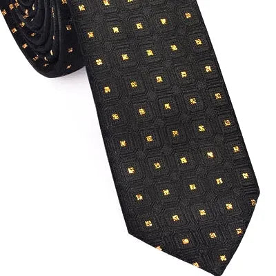Stylish Black Gold Square Tie for Men Classy Skinny Design