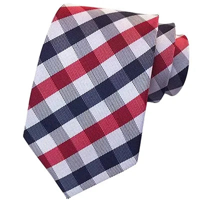 Classic Silk Tie for Men Elegant Red and Blue Check Pattern