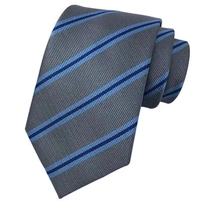 Classic Grey and Blue Striped Silk Tie for Men - Elegant Formal Accessory