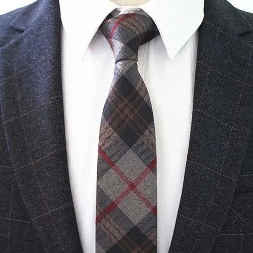 Elegant Grey Brown Red Cotton Necktie for Men