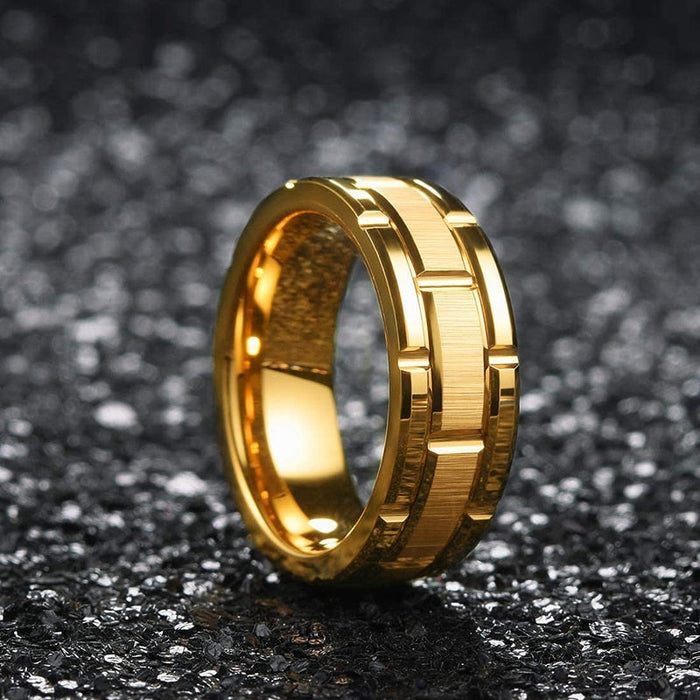 Men's Ring Gold Brushed Double Groove