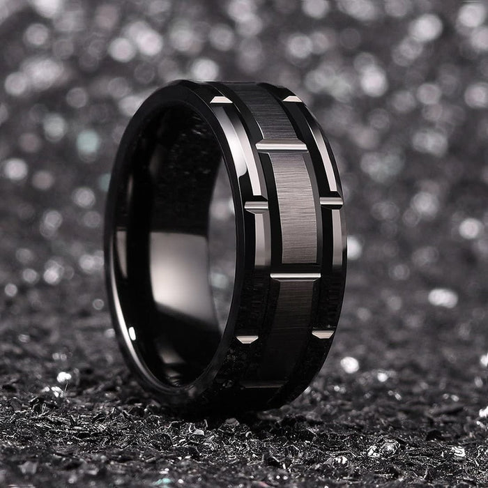 Black Ring for Men Brick Design Ring
