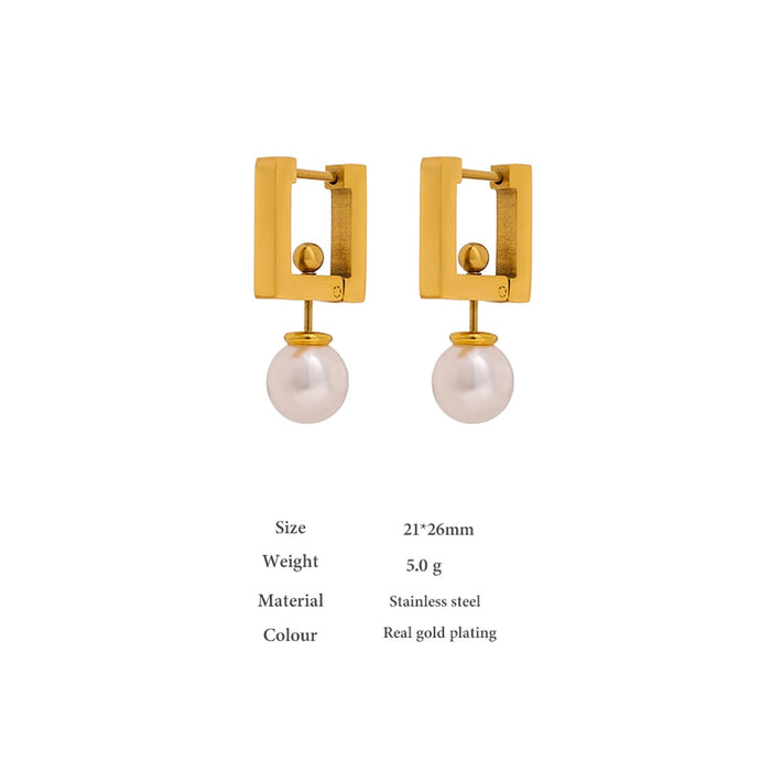 Square Earrings with White Pearls