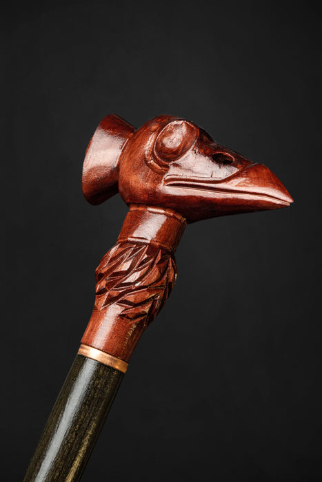 Black Crow Raven Corax Skull Walking Stick Hand Carved