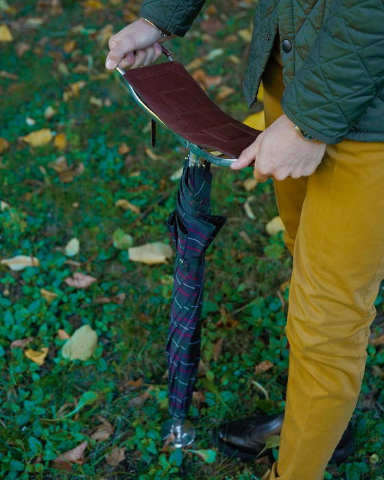 Handcrafted Leather Seat Umbrella- Black Watch Tartan