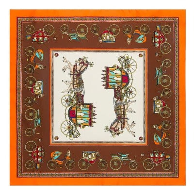 Horse Carriage Design Satin Silk Scarf - Women's Accessory