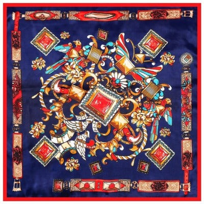 Elegant Silk Scarf for Women - Hand-Rolled, Gold Horse Design