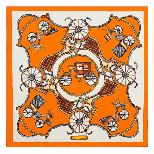 Vintage Horse Carriage Print Satin Silk Scarf for Women