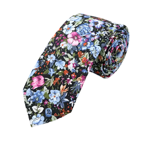 Elegant Garden Print Tie – Slim Cotton Cravat for Groomsmen