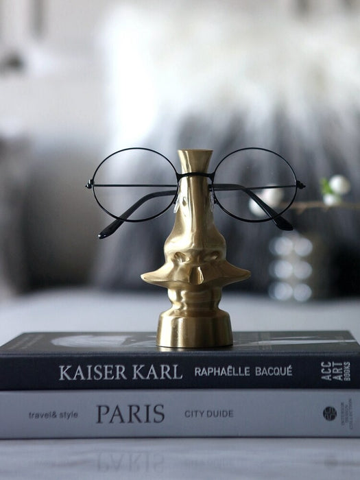 Modern Golden Nose Glasses-Shaped Metal Sculpture