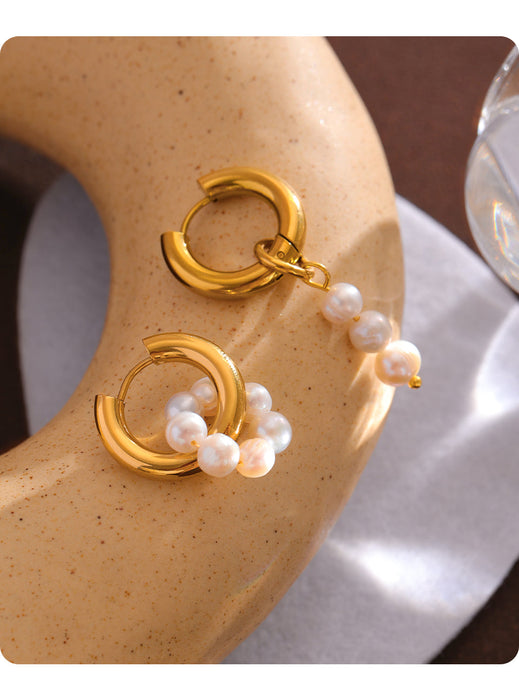Round Asymmetrical Earrings with Pearls