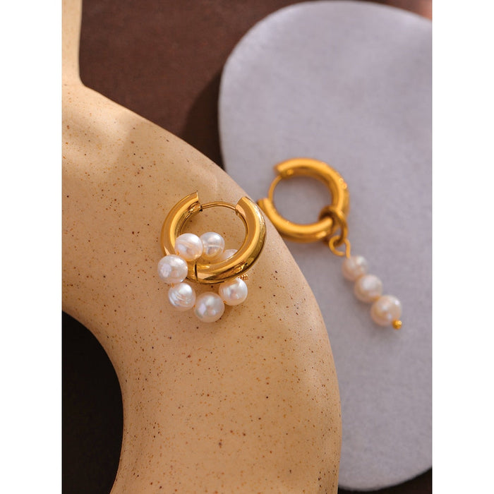 Round Asymmetrical Earrings with Pearls