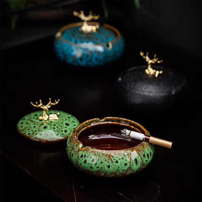 Lidded Ceramic Ashtray – Elegant Home & Desk Accent