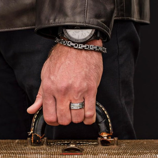 Men's Ring Silver Brushed Double Groove