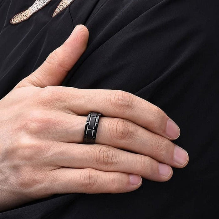 Black Ring for Men Brick Design Ring