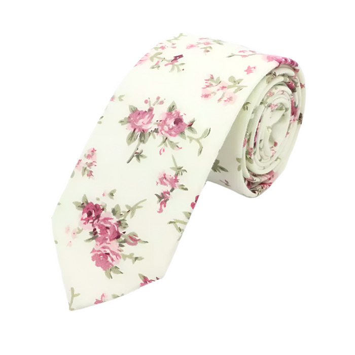 Elegant Garden Print Tie – Slim Cotton Cravat for Groomsmen