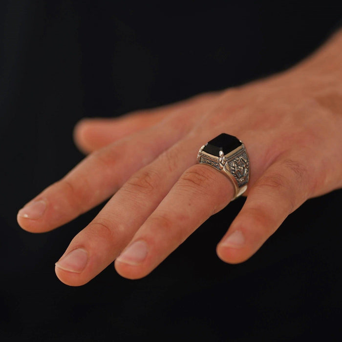 Black Onyx Ring for Men 925 Sterling Silver