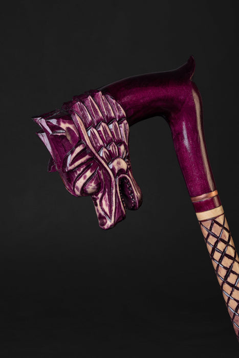 Red Dragon Head Walking Stick, Hand Craft Wooden Walking Cane