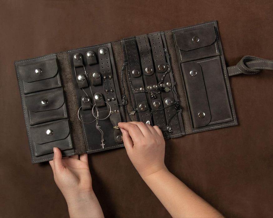 Leather Travel Jewelry Сase Ring Organizer, Travel Jewelry Pouch