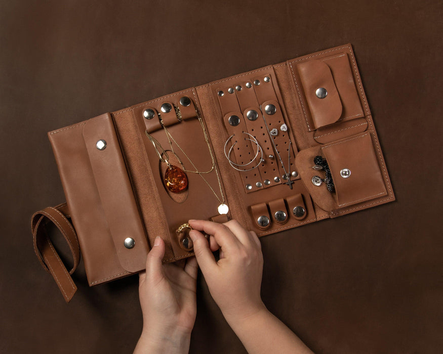 Travel Jewelry Сase, Leather Ring Organizer, Travel Jewelry Pouch