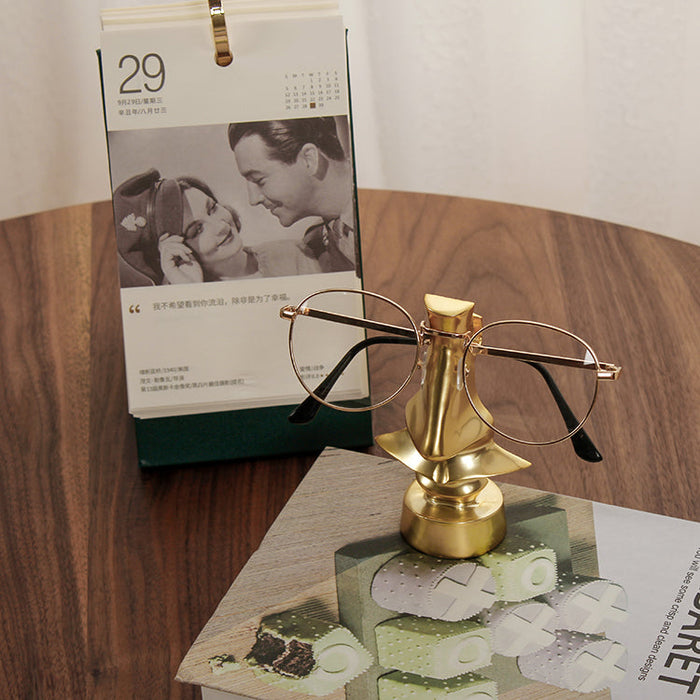 Modern Golden Nose Glasses-Shaped Metal Sculpture