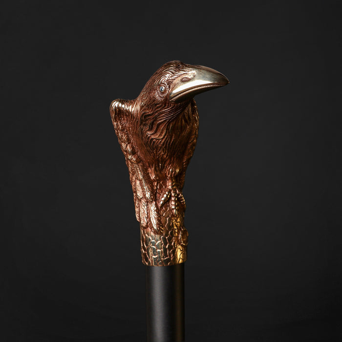 Luxury Crow Walking Stick with Blue Crystals - Artistic Handle